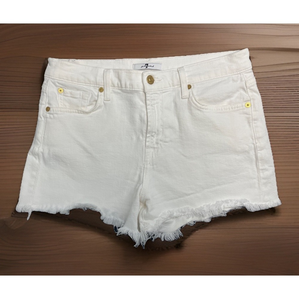 7 For All Mankind White Denim Cut Off Shorts Size 28 7FAM SPOTLESS Summer Beach